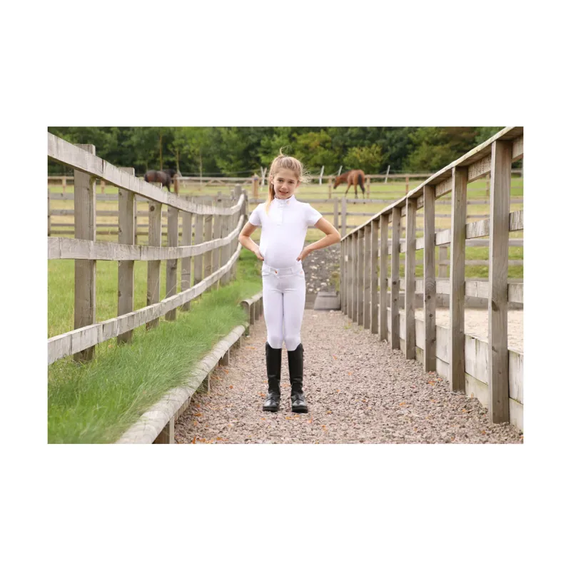 Hy Equestrian Cadiz Mizs Show Shirt Kids in White and Silver-1